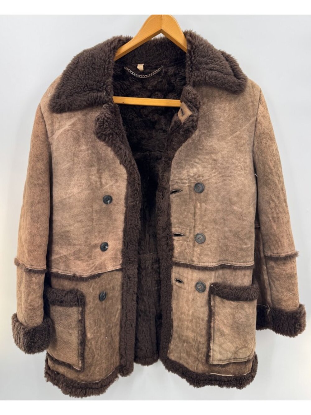 Vintage 70s Brown Wool Shearling Sheepskin Rancher Marlboro Jacket Coat Sz M USA